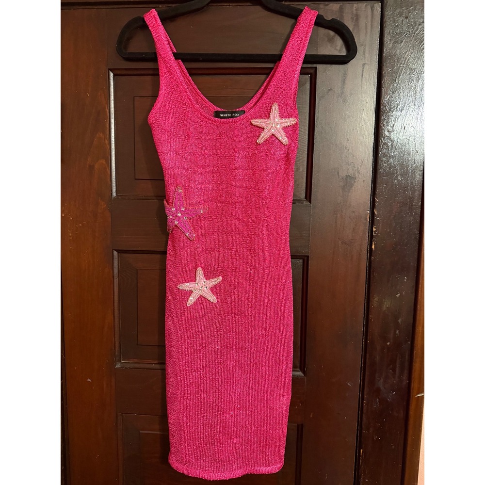 White Fox Hot Pink Metallic Knit Starfish Beaded Mini Dress Small Mermaidcore